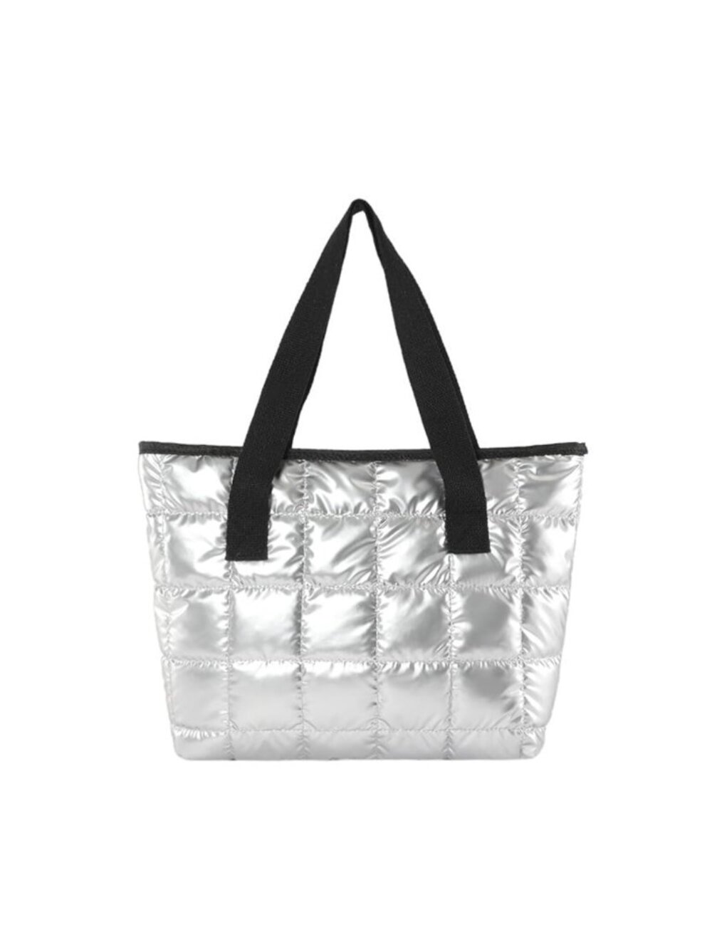 Quilted Puffer Tote Bag Nylon Polyester Blend Zipper Shoulder Handbag